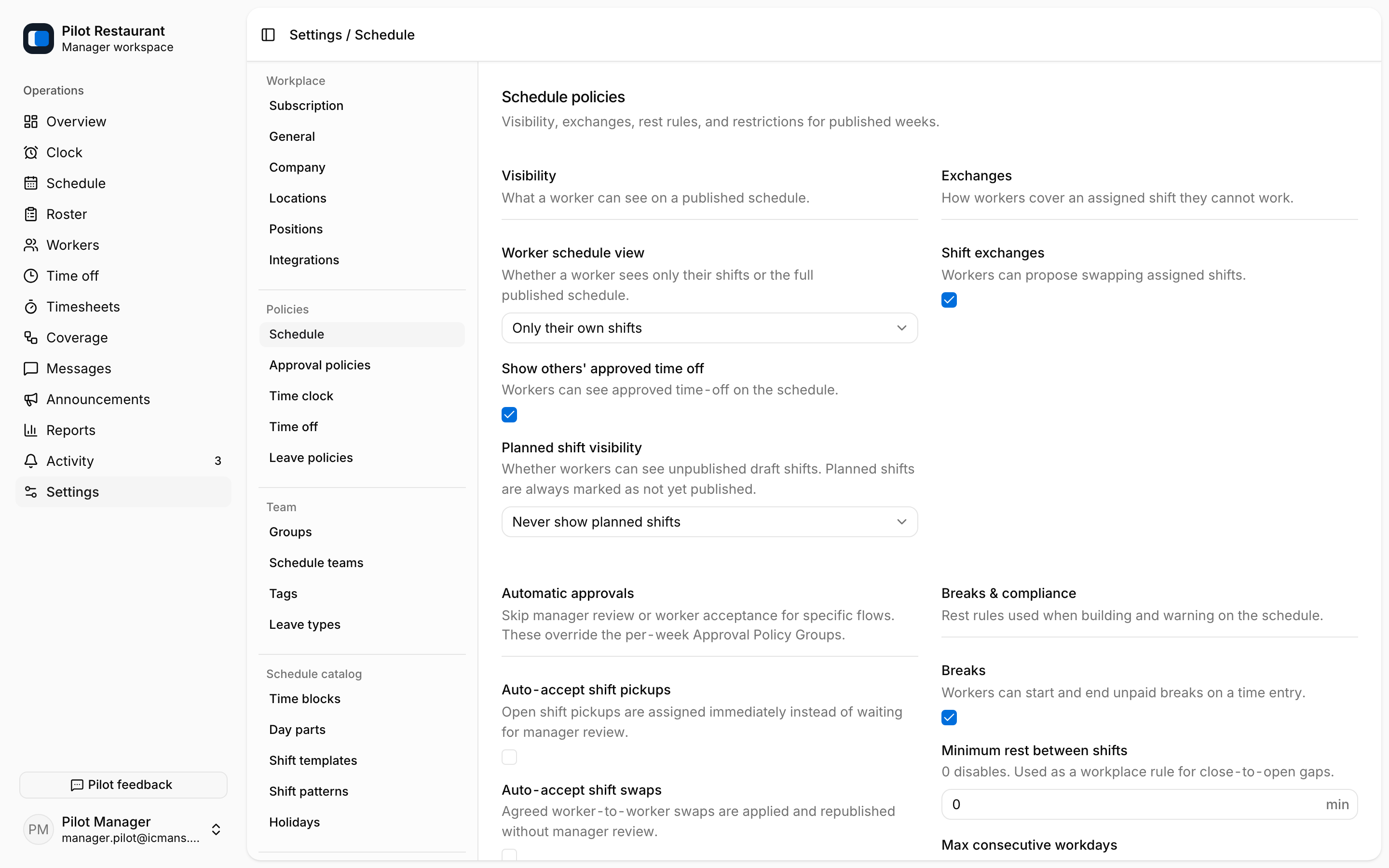 Schedule policy settings